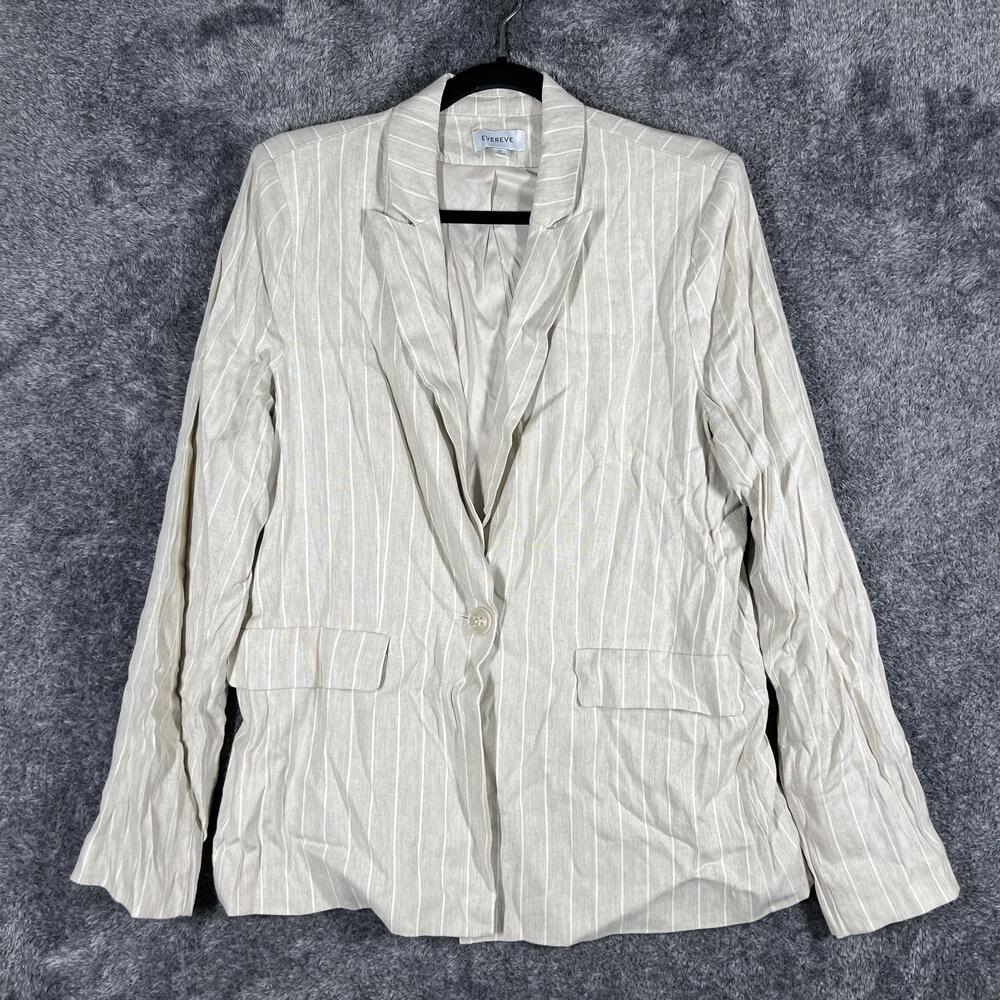 EVEREVE Blazer Womens XL Beige Linen Blend Lined Pockets Single-Breasted